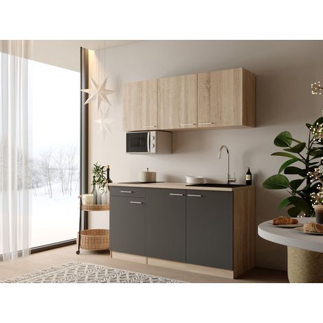 Küche Küchenzeile Singleküche Eiche Grau Ingrid 150 cm ohne Kühlschrank Respekta