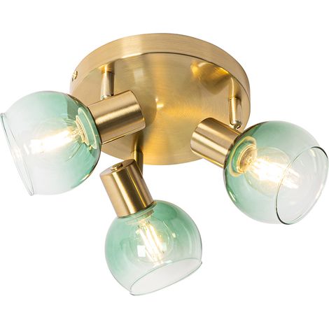 Art Deco Deckenlampe Gold mit grünem Glas 3 Lichter - Vidro