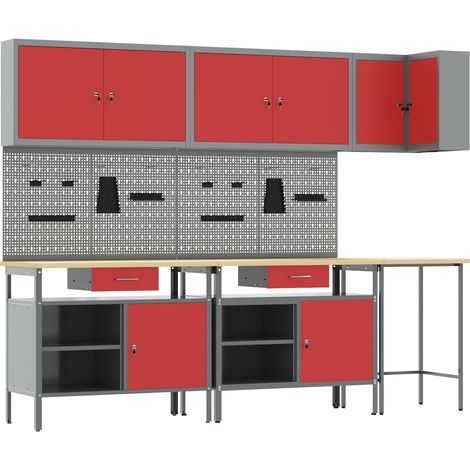 10-teiliges Werkzeugaufbewahrungstischset in Rot aus Holzwerkstoff und Metall vidaXL (1/5)