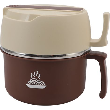 Boîte-repas à nouilles en acier inoxydable double couche avec couvercle, poignée et couverts pour bureau, étudiants, café et beige (1/5)