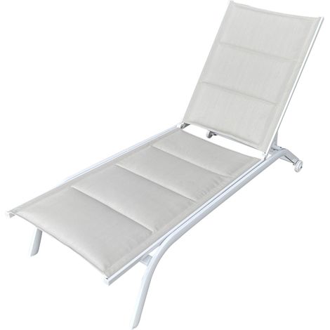 Lettino Prendisole da Giardino 192x71x92,5 cm in Alluminio e Textilene Imbottito Bianco e Grigio Chiaro