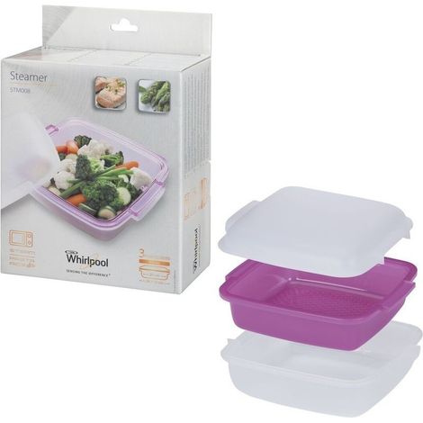 Whirlpool – Plat à vapeur pour micro-ondes – Panier vapeur et couvercle – Température -20° à +110° C – Dimensions 240 x 200 x 110 mm (1/2)