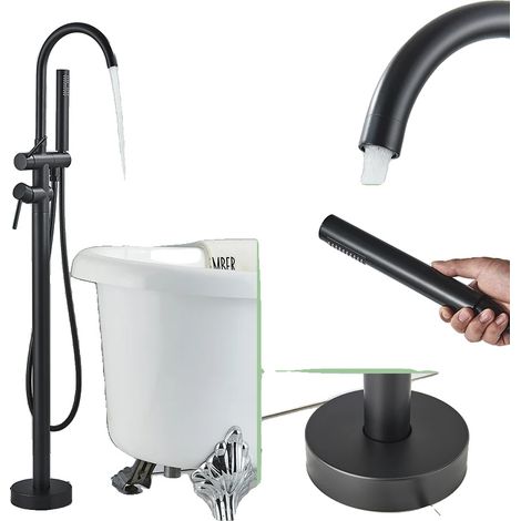 Robinet de baignoire, Design moderne, Contrôle de l'eau chaude et froide, Noir Mat (1/2)