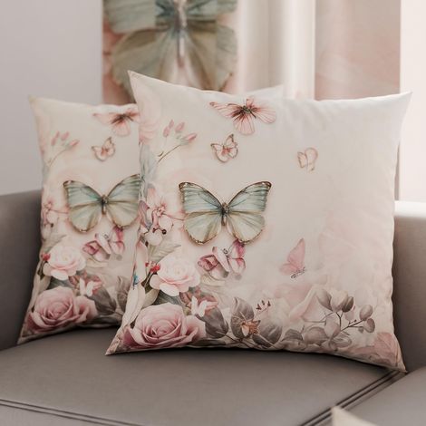 Lot de 2 Taies d'Oreillers 50x50 cm 100% Microfibre Hypoallergénique, Housse Oreiller Rectangulaire Motif Floral Rose, Paquet de 2 (1/3)