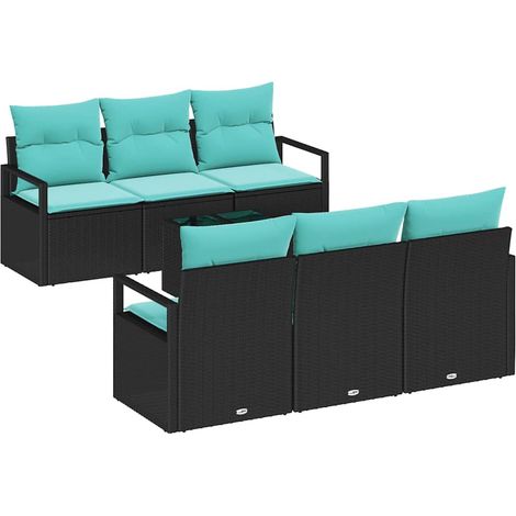 Maison Exclusive - Set di divani con cuscino 7 pcs Nero e Turchese polyrattan