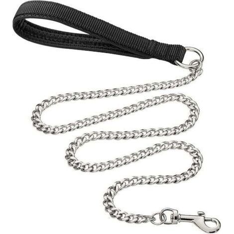 Laisse pour chien en métal robuste, 180 cm, résistante aux morsures, avec poignée rembourrée souple pour chiens de grande et moyenne taille (180 cm 3 mm) (1/4)