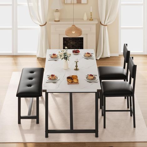 Ensemble de Salle à Manger 4 Pièces - Table avec 2 Chaises et Banc - Meubles en Bois et Métal pour Cuisine et Salle à Manger - Table 113 x 70 x 75cm,NOIR (1/5)