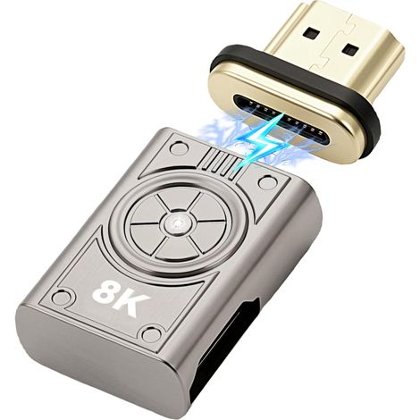 Adaptateur magnétique HDMI 8K @ 60 Hz, connecteur HDMI mâle vers femelle coudé à 90 degrés prise en charge du connecteur d'extension vidéo UHD pour TV, moniteur, Xbox, PS5, PC, projecteur (1/5)