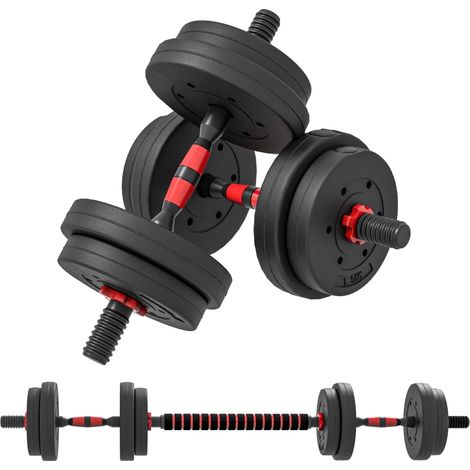 Haltères réglables 2 en 1 15 Kg pour musculation et haltérophilie avec barres pour un entraînement complet à domicile (1/5)