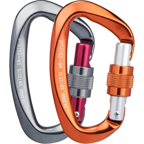 2pcs Mousqueton, Aluminium 7075, Vis de serrage, Forme en D, 25KN, Escalade, Randonnée, Camping (1/4)