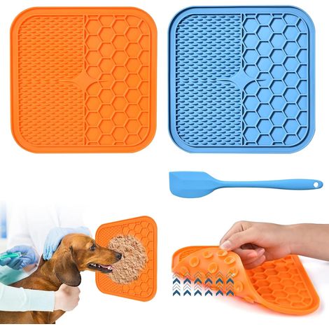 Tappetino da leccare per cani, tappetino da leccare per gatti in 2 pezzi senza BPA con 1 spatola in silicone, ventose extra forti per bagno, addestramento, toelettatura e cura delle unghie (1/5)