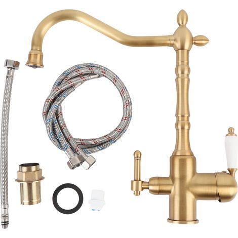 Robinet de salle de bain pivotant en laiton à 2 poignées, mitigeur antique pour lavabo. (1/5)