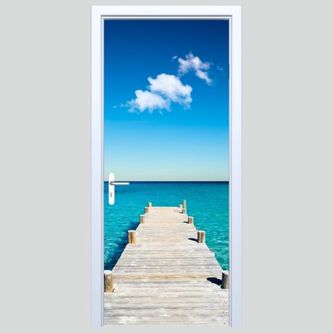 Adesivo per porta in tessuto con passerella sul mare 096PD