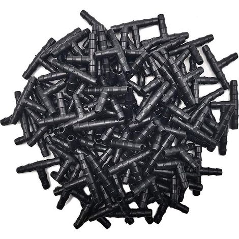 Tee Raccord de Tuyau 4/7mm - 200 Pcs Tee Raccord de Tuyau Irrigation de Pelouse Micro Spray Irrigation Joint Tuyau Systèmes Automatique Outil Noire (1/5)