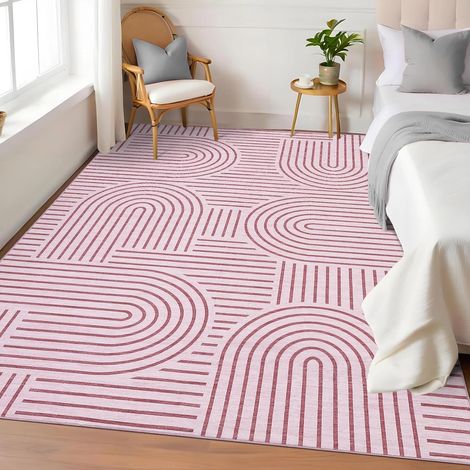 Tapis Lavable Antidérapant, Moquette à Poils Courts En Polyester Avec Motif Arc-En-Ciel Abstrait, Résistant Aux Taches Et à l'Eau Pour Salon, Chambre à Coucher Et Bureau - rose /120170cm (1/5)
