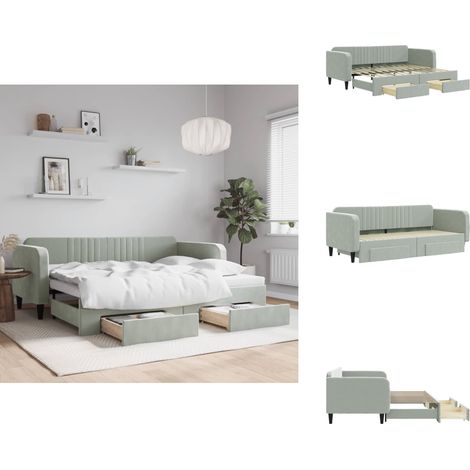 Tagesbett Ausziehbar mit Schubladen Hellgrau 90x200 cm Samt - Sofa - Schlafcouch - Gästebett - Tagesbett - Wohnzimmermöbel (1/5)