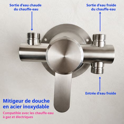 Mitigeur de douche mural montage apparent 4 trous inox 304 robinet mélangeur eau chaude froide G 1/2 1 kg – Livraison gratuite