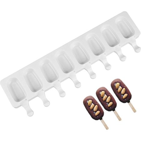 Moule À Glace En Silicone - 8 Logements Rectangulaires - Résistant De -40 À 220 °C - Pour Glaces Sur Bâtonnet Et Desserts - 1 Pièce (1/5)
