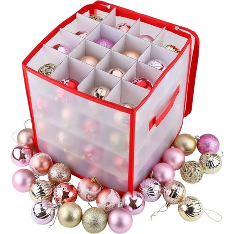 Weihnachtskugel-Aufbewahrungsbox mit 4 Fächern, Weihnachts-Aufbewahrungsbox, 64 Fächer, Weihnachtskugel-Box, 30 × 30 × 30 cm, faltbar, wiederverwendbar (1/5)