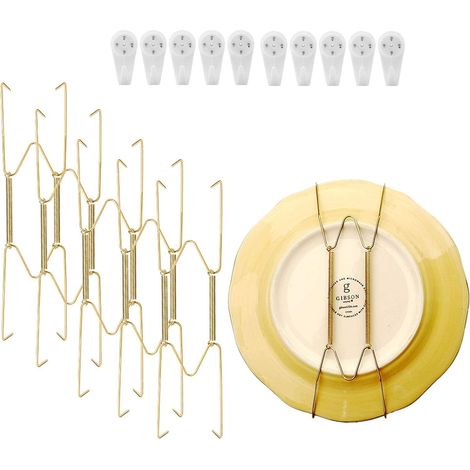 Lot de 10 supports muraux pour assiettes, en acier inoxydable, compatibles avec les assiettes décoratives, crochets pour égouttoir à vaisselle, 20 cm (8 pouces) avec (20 cm, couleur or)