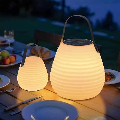Lot de 2 lampes solaires LED d'extérieur avec 2 télécommandes, intensité variable en blanc chaud et RVB, 8 couleurs à intensité variable, lampe de table d'extérieur IP44 étanche pour la maison, le (1/5)