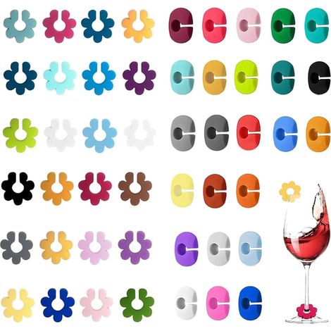 40 Pièces Verre à vin, Décorations de Fête de Bar, Marqueurs en Silicone Réutilisables pour Verres Champagne, Cocktail, Martini (1/5)
