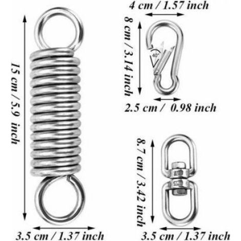Kit de Suspension pour Hamac, Crochet de Ressort de Hamac, Acier Inoxydable Chaises Hamac avec Mousquetons Charge Maximale Jusqu' (1/5)