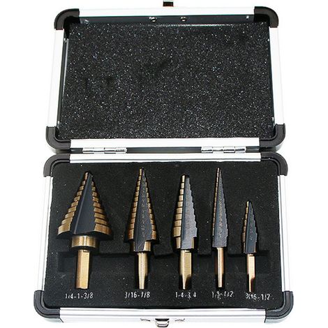 Jeu de forets étagés de 5 pièces en pouces foret étagé en aluminium en boîte perceuse à plaque d'acier foret hélicoïdal (boîte en aluminium de foret étagé de cinq pièces de 4241 pouces) (1/4)