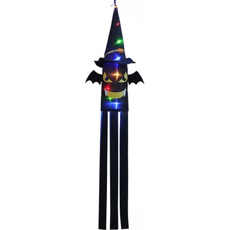 Windsock Crâne - Décoration Extérieure Halloween - Indicateur de Vent avec Lumière à Piles - 1 Pièce (1/5)