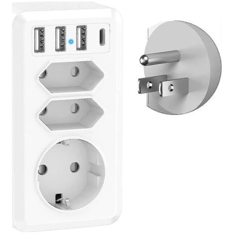 Adaptateur de prise US/Canada 7 en 1 (français vers US) avec 3 ports USB, 1 port USB-C et 3 prises de courant (1/5)