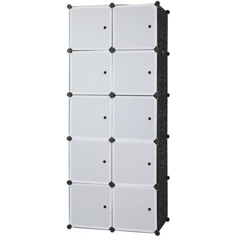 Armoire Penderie Modulable, 10 Cubes, Armoire Chambre, Étagère de Rangement avec Portes, pour Le Stockage de vêtements, Jouets, etc.. (Porte Blanche, 7247177cm)