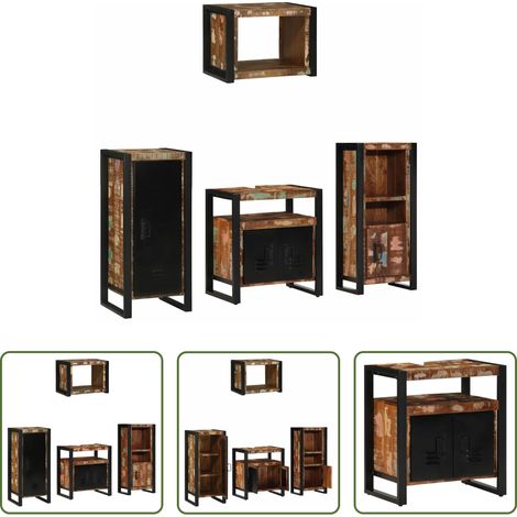 Wandregal - Badezimmermöbel-Set mit Regal 4 pcs Massives upgecyceltes Holz (1/5)