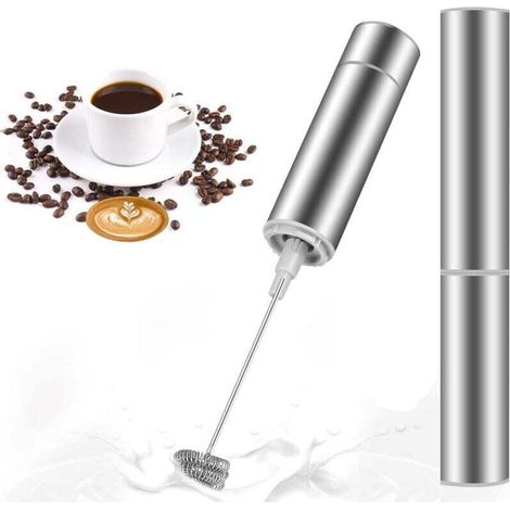 Mousseur à Lait Électrique, Mini Fouet en Acier Inoxydable, Moteur Extra Fort et Alimenté par Batterie, Mélangeur pour Café Crème Cappuccino Latte Cocktails Jus