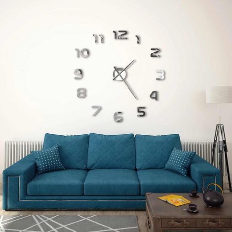 vidaXL Reloj 3D de pared con diseño moderno 100 cm XXL plateado (1/5)