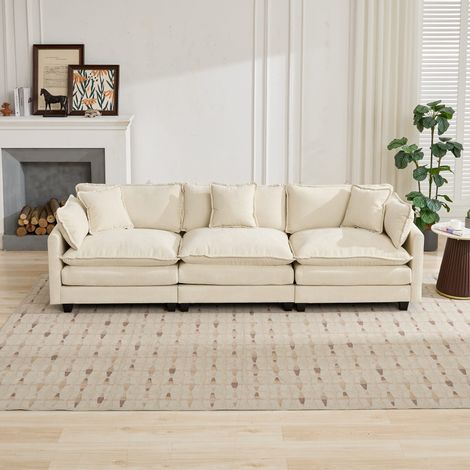 Canapé d'angle modulaire 3 places, méridienne sans pouf, moderne et confortable, pour salon, chambre ou appartement, assise double épaisseur rembourrée, tissu velours côtelé respirant, beige, DE5013BG (1/5)