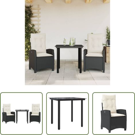 Chaise de jardin - Ensemble à manger de jardin avec coussins 3 pcs Noir (1/5)