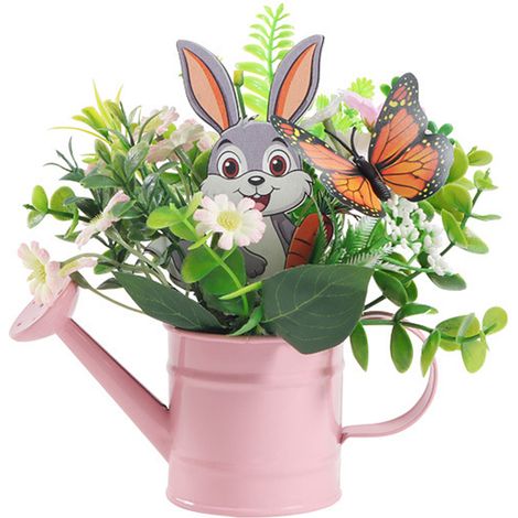 Mini Arrosoir Artificiel Décoration Pâques Printanière Plante Fausse Maison Rose (1/2)