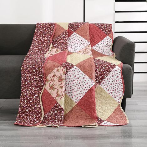 Patchwork Couvre Lit, Dessus de Lit 150x200 cm, Boutis Courtepointe Matelassé Réversible Multicouleurs Rose Decoratif pour Chambre (Rose, 150x200cm) (1/5)