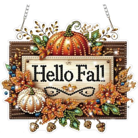 5D Diamantmalerei Anhänger "Hallo Herbst" Fensterbild mit Kette