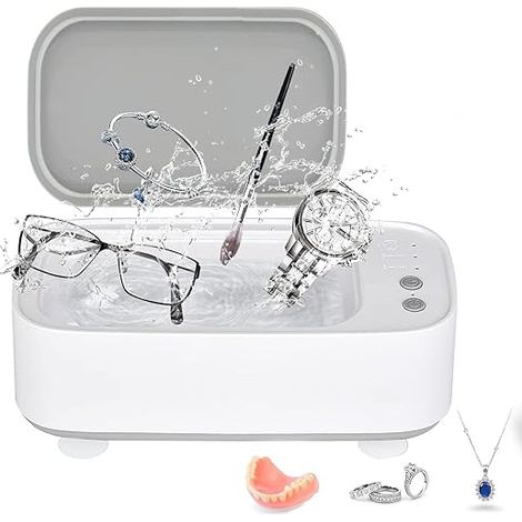 Limpiador ultrasónico, 45.000 Hz, 500 ml, limpiador de gafas y joyas, con 3 modos de limpieza, para gafas, relojes y prótesis dentales, blanco