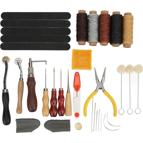 33-teiliges Lederwerkzeug-Set, multifunktional, DIY, handgenäht, zum Reparieren und Nähen von Leder (1/5)