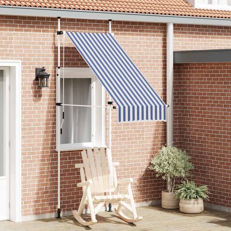 Auvent rétractable manuel-Store banne 100 cm Rayures bleues et blanches (1/5)