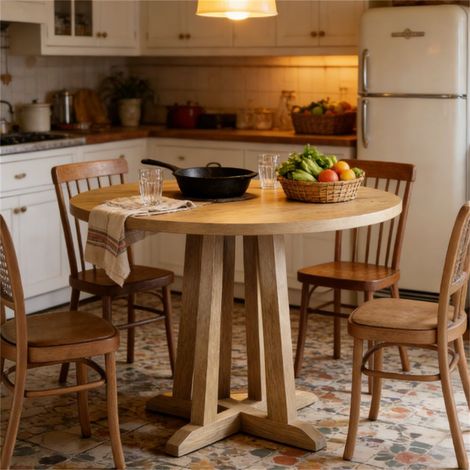 Table de salle à manger de style campagnard pour 2 à 4 personnes avec base stable, idéale pour les appartements et les petits restaurants (table seule). (1/5)