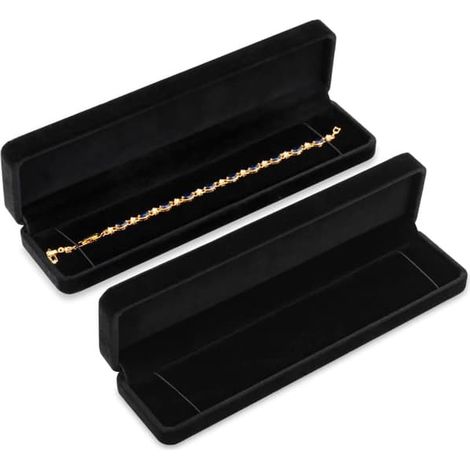 Ensemble de 2 boîtes à bijoux classiques en velours pour colliers et bracelets, format 22 x 4 x 5 cm. (1/4)