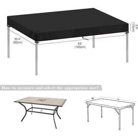 Copertura per tavolo da giardino 160x90x15cm, tessuto Oxford 420D, impermeabile, per esterni, con protezione UV