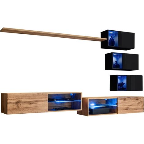 Conjunto de muebles de salón SWITCH XXIV diseño, color roble y negro.