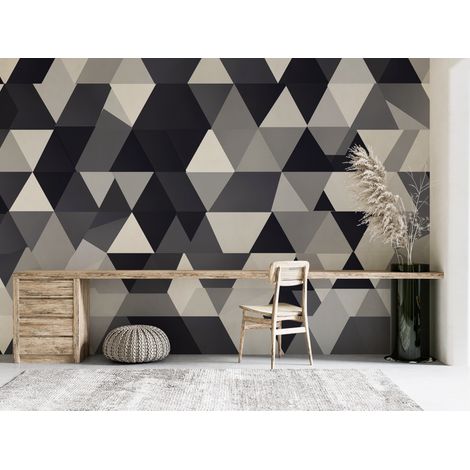 Papier peint géométrique - mosaïque de triangles gris et noirs - 150 x 250 cm (1/2)