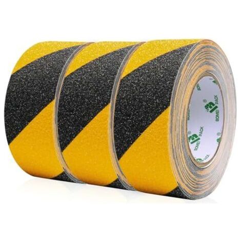 Lot de 3 rouleaux de ruban antidérapant noir et jaune pour escaliers, 5 cm x 10 m, ruban adhésif antidérapant haute adhérence, ruban adhésif antidérapant pour escaliers (1/5)
