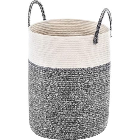 Cesto in corda di cotone per coperte e biancheria, con maniglia, 58 l, grigio scuro. (1/5)