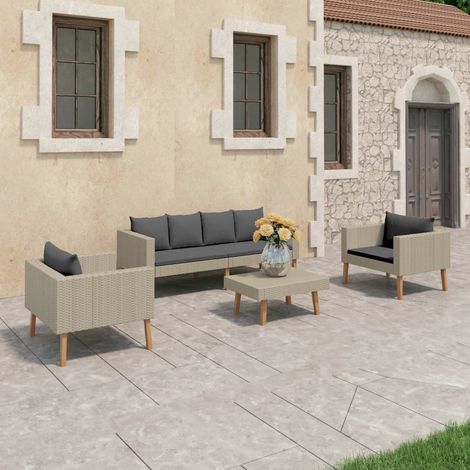 Salon de jardin 4 pcs,Mobilier de terrasse,Table et Chaise pour Relax avec coussins Résine tressée Beige -YZ792373 (1/5)
